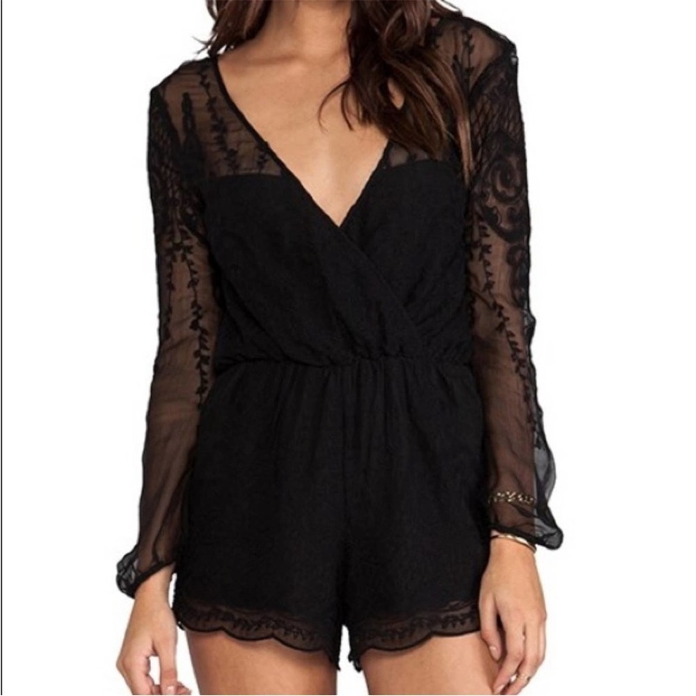Revolve Dolce Vita Barette Silk Embroidery Lace Romper in Noir Black S